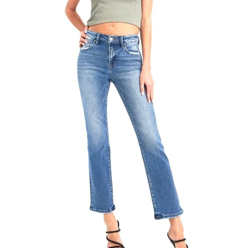 RISEN Stretch DENIM High-Rise DESTROYED/DISTRESSED Ankle Straight Leg JEANS 2XL